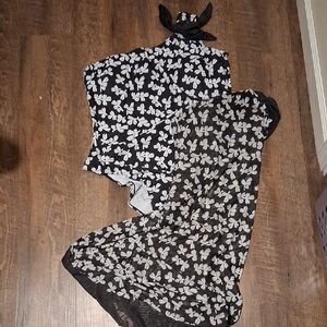 Black and White Floral Dress with Scarf